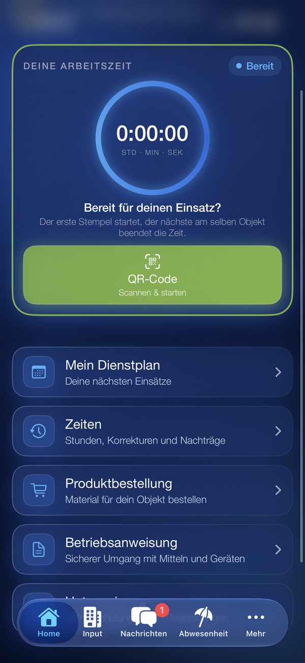 Startseite im Dunkelmodus